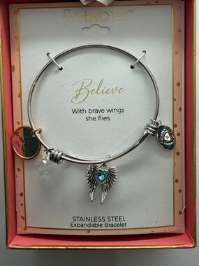 Believe Stainless Steel Expandable Bracelet in Silver with Blue Heart Charm